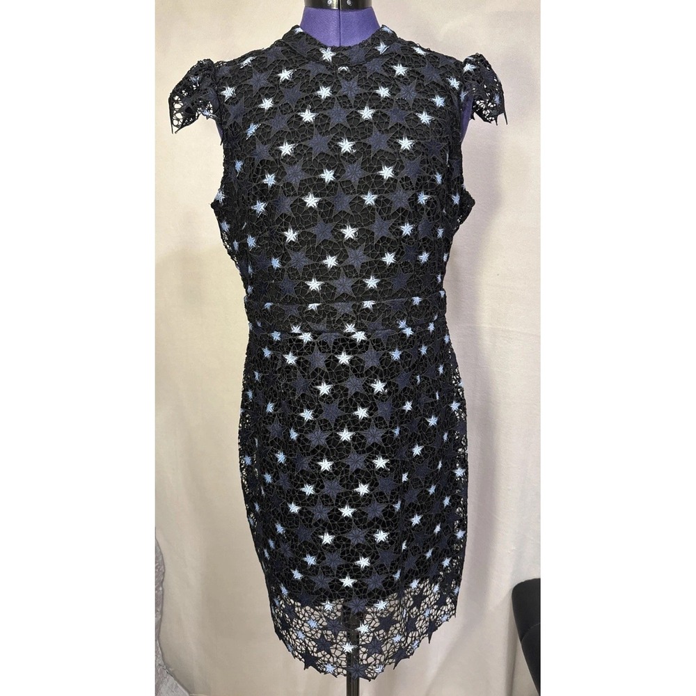 Romeo+Juliet Couture Star Celestial Patriotic Crochet Lace Black Blue Dress Sz L